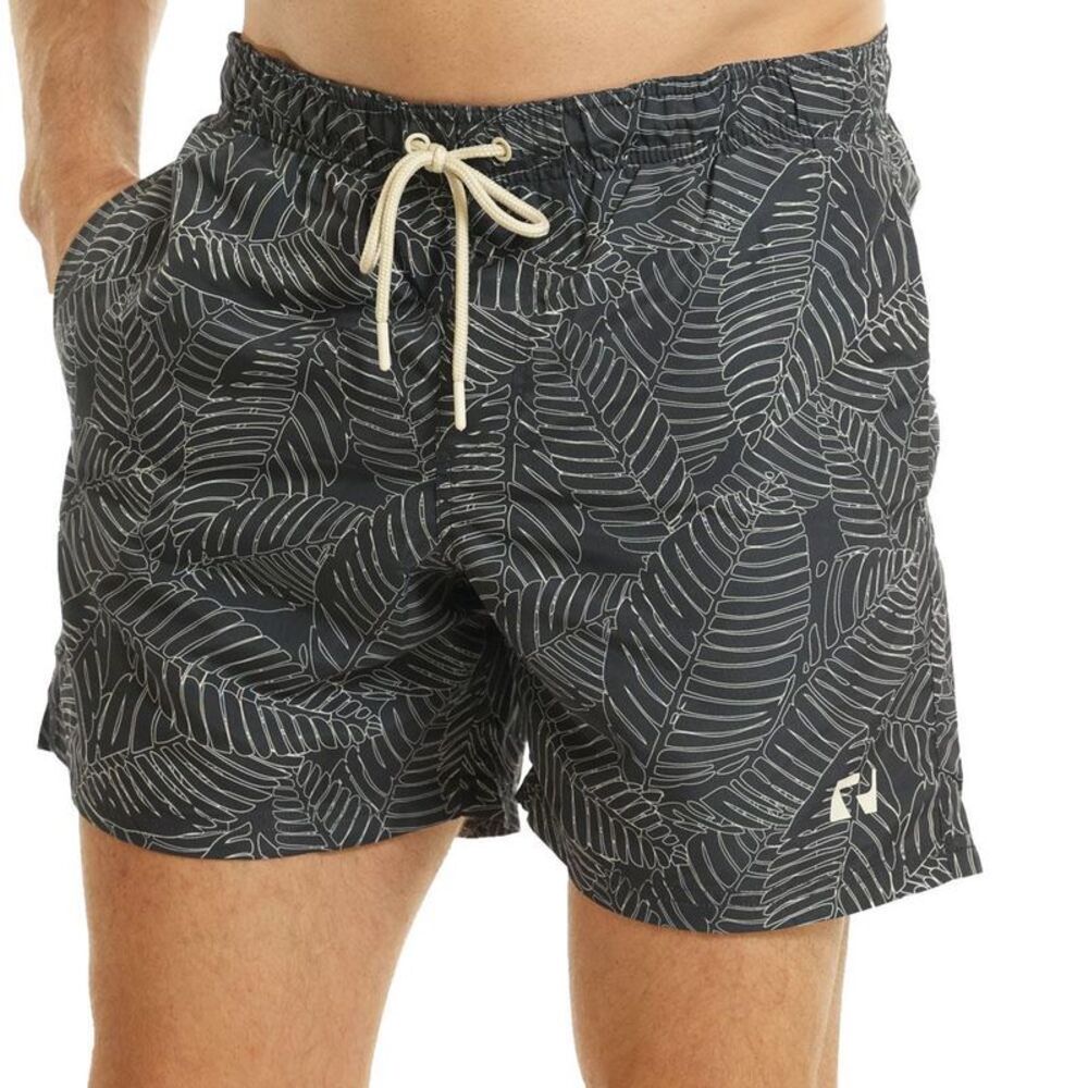 RIPT Essentials Mens Leaf Print Swim Shorts / Navy Blue